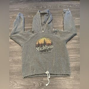 Retro vintage style hooded Michigan Grey Sweatshirt, size M